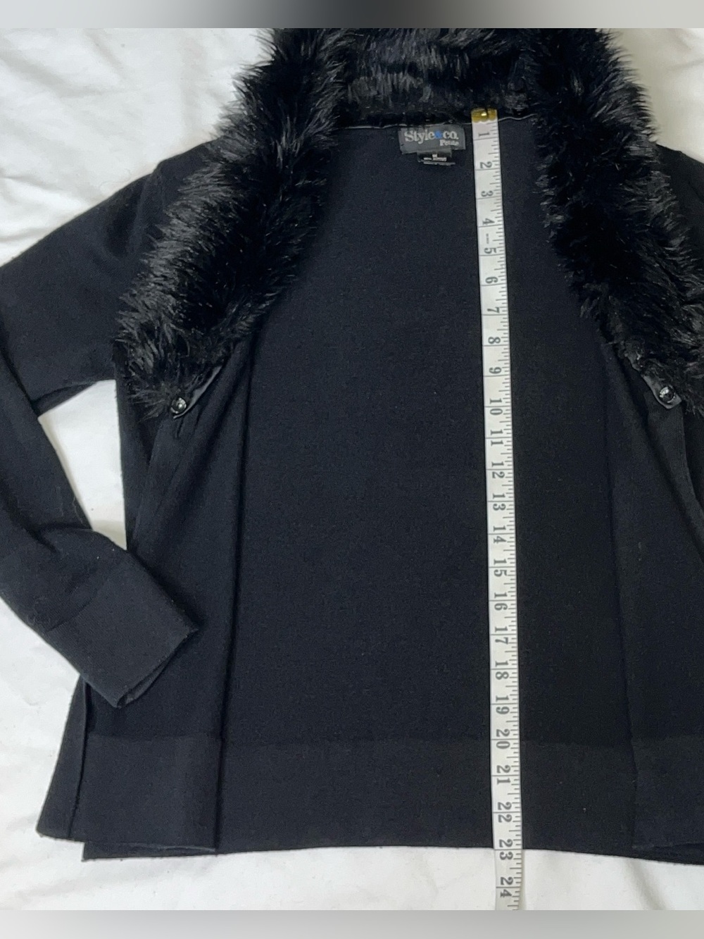 Y2K Style & Co Faux Fur Trim Satin Tie Waist Open Front Jacket Mobwife Winter MP - Picture 11 of 15